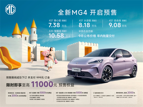 同级唯一一体式热管理+530km超长续航 全新MG4预售7.38万元起